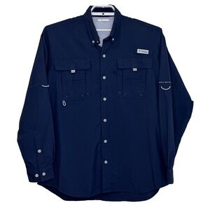 Columbia Fishing PFG Shirt Mens Size Large Dark Blue Long Sleeve Button Front